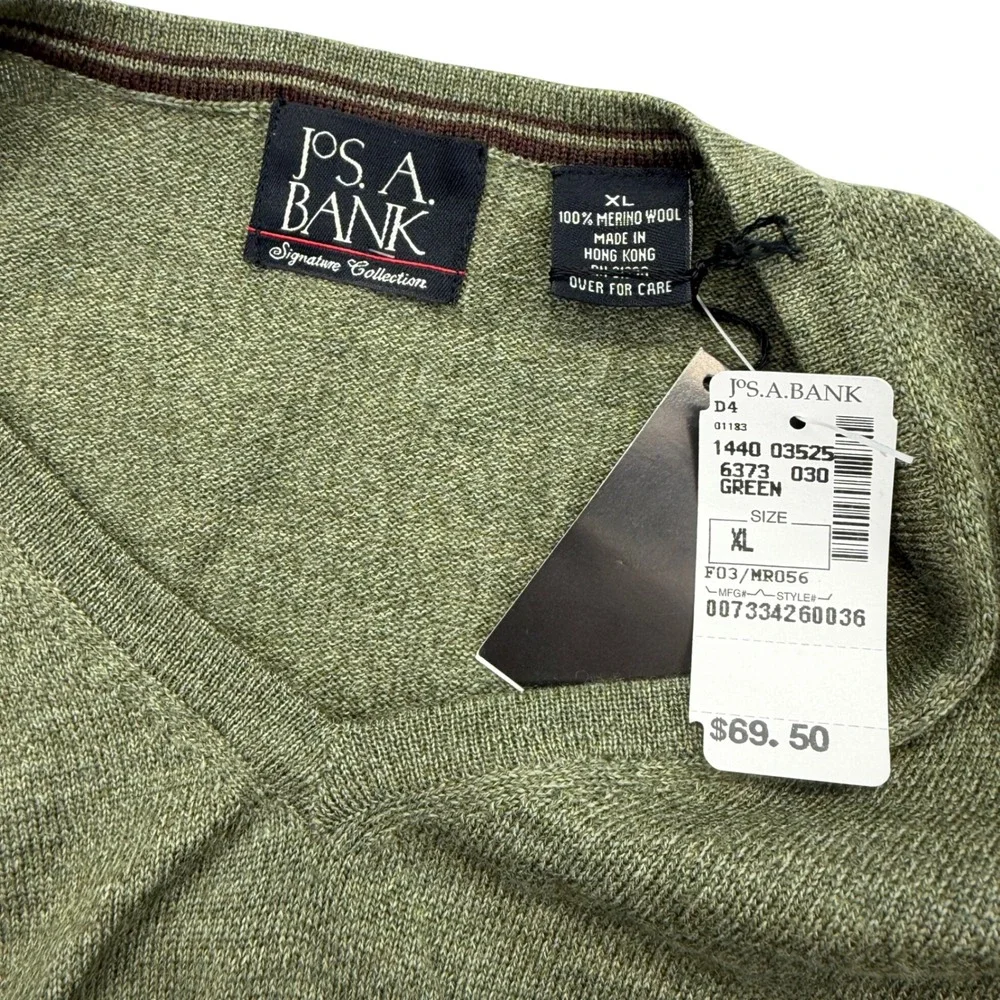 Jos. A. Bank Sweater Vest Mens XL Green Signature Collection Merino Wool V-Neck